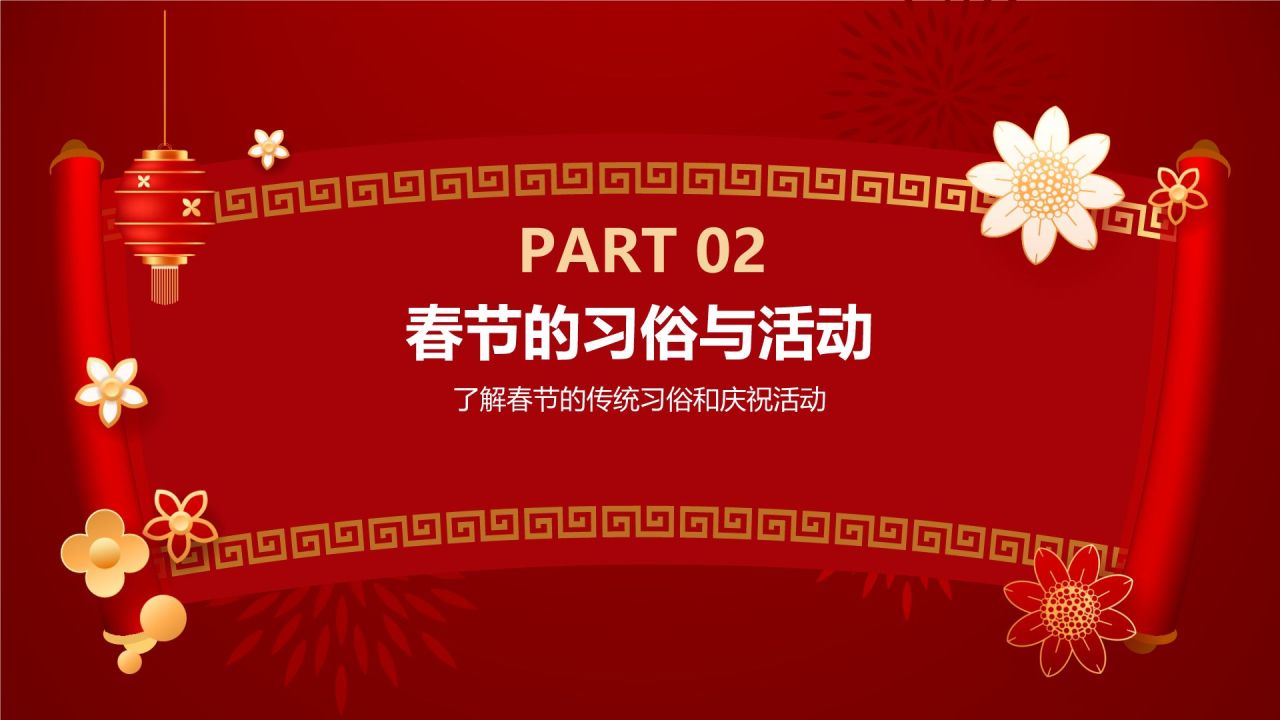 红色喜庆风春节的传说与习俗PPT模板