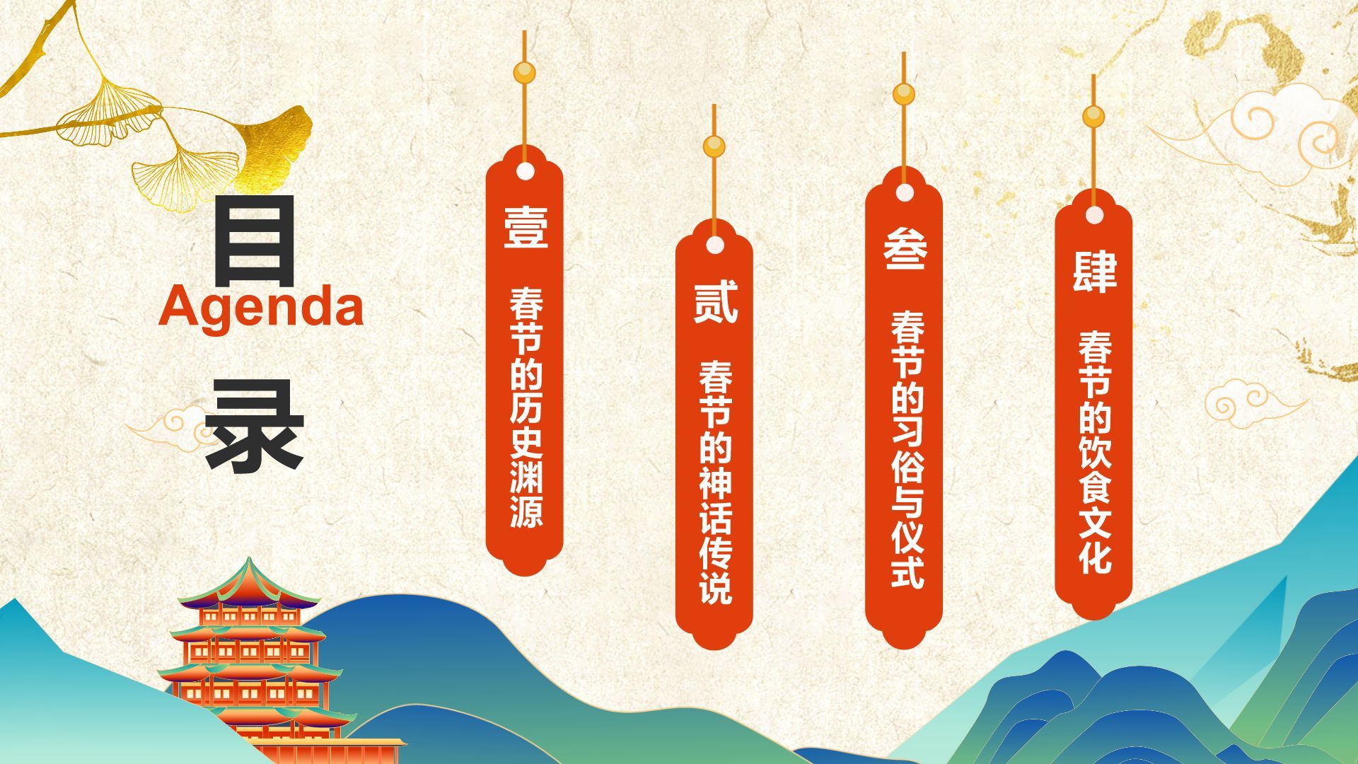 黄色国潮风春节的传说与习俗PPT模板