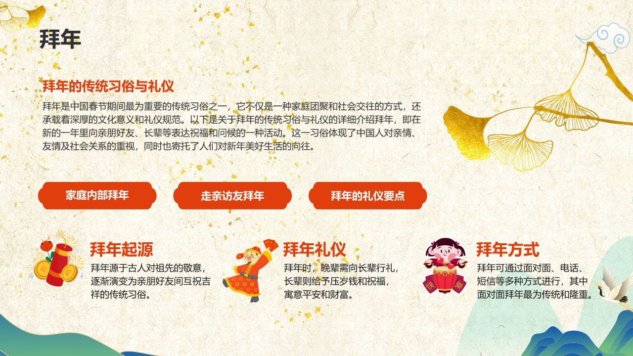 黄色国潮风春节的传说与习俗PPT模板