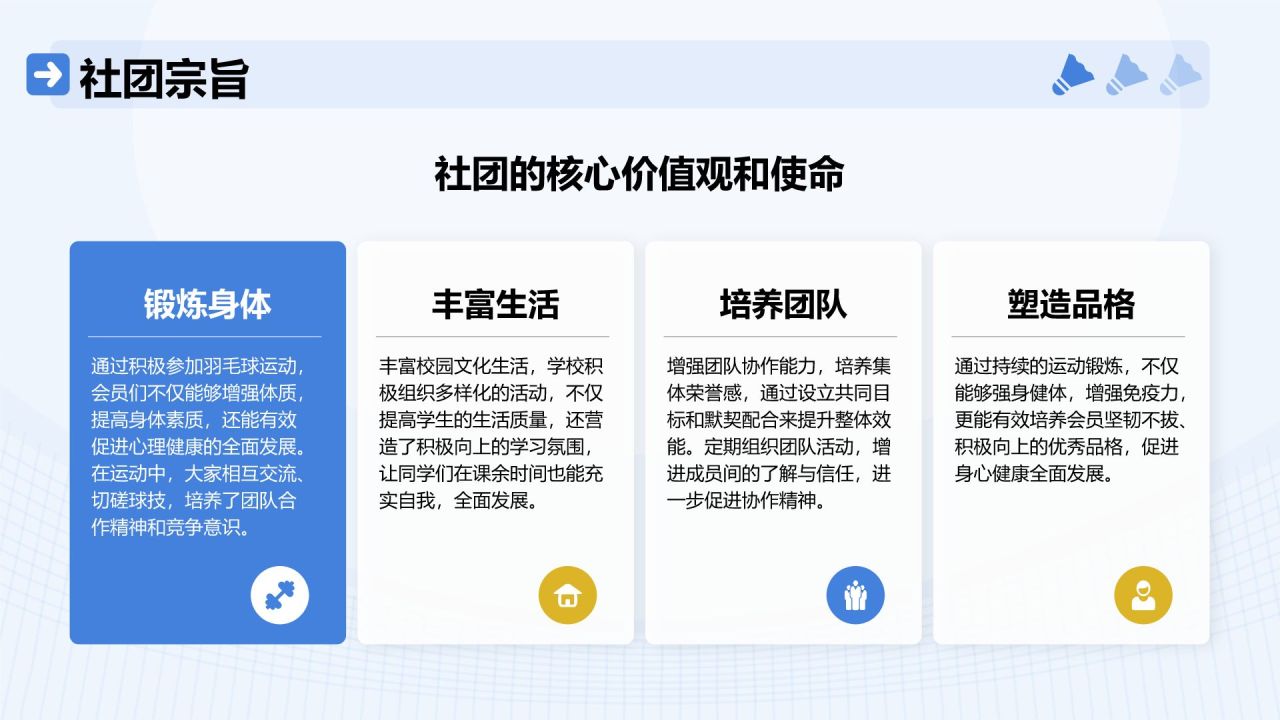 蓝色插画风羽毛球社团招新活动方案PPT模板