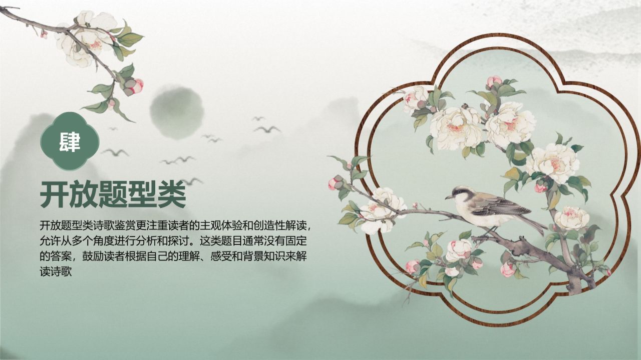 绿色复古风诗歌分享：语言的艺术与美感PPT模板