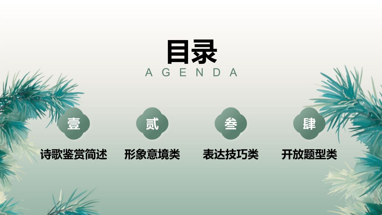 绿色复古风诗歌分享：语言的艺术与美感PPT模板
