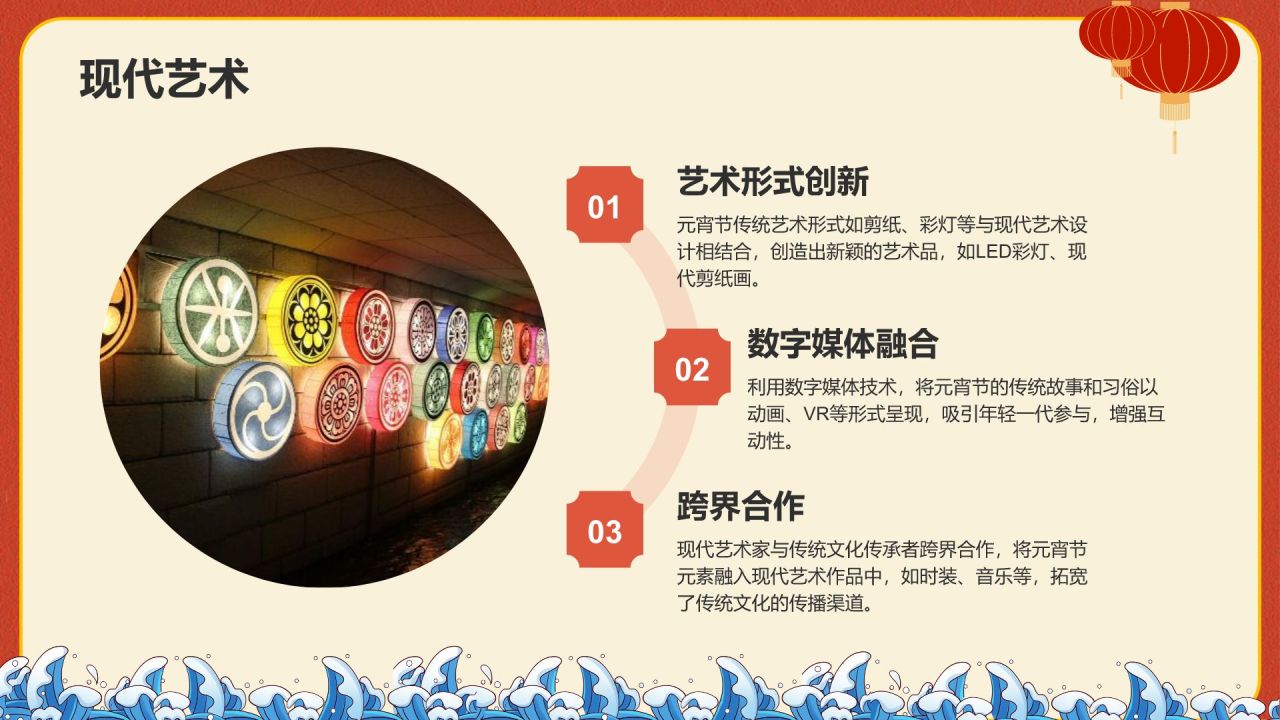 红色插画风元宵节的传统与现代之变PPT模板