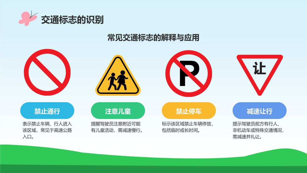 蓝色插画风出行安全教育班会PPT模板