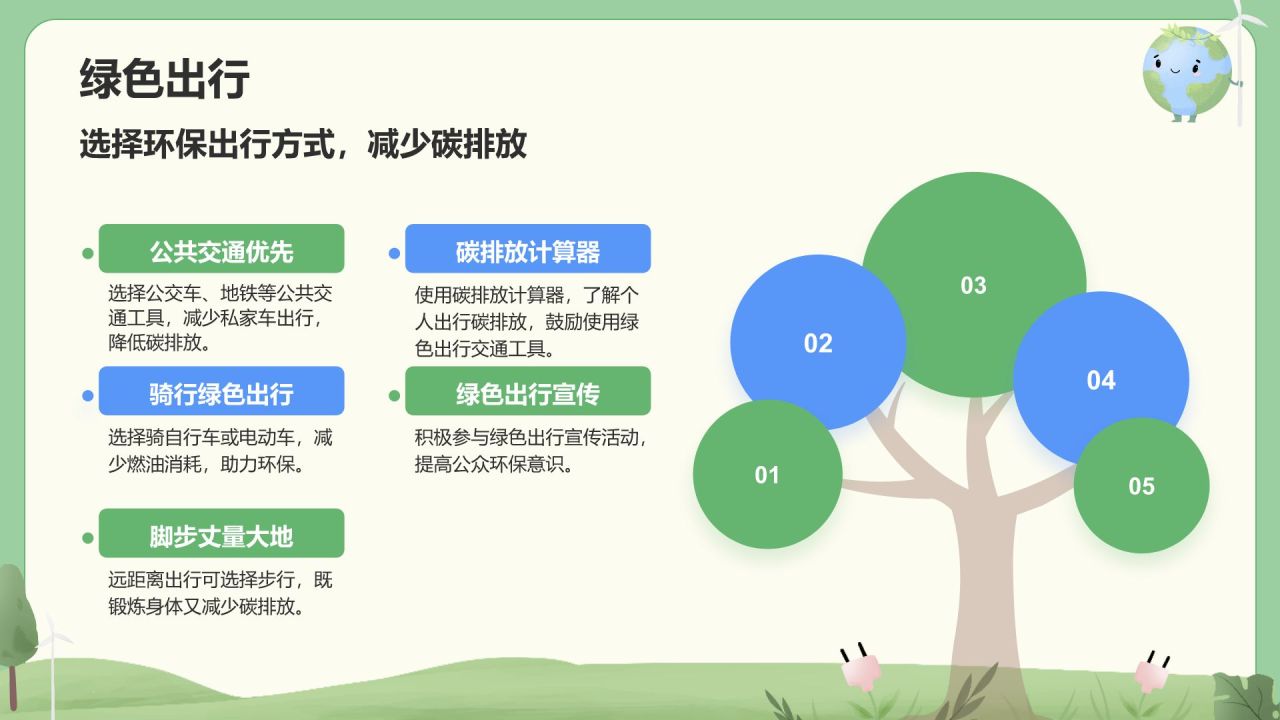 绿色插画风绿色生活方式推广与环保行动PPT模板