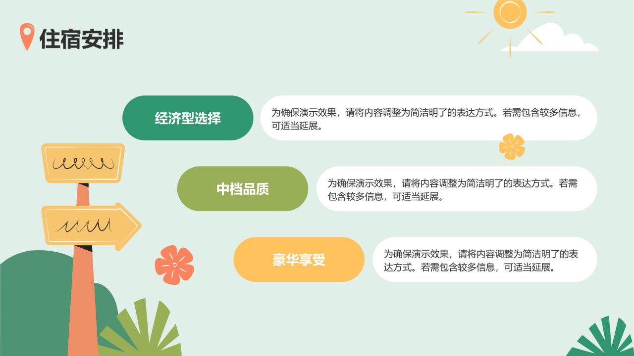 绿色插画风旅游攻略与行程规划PPT模板