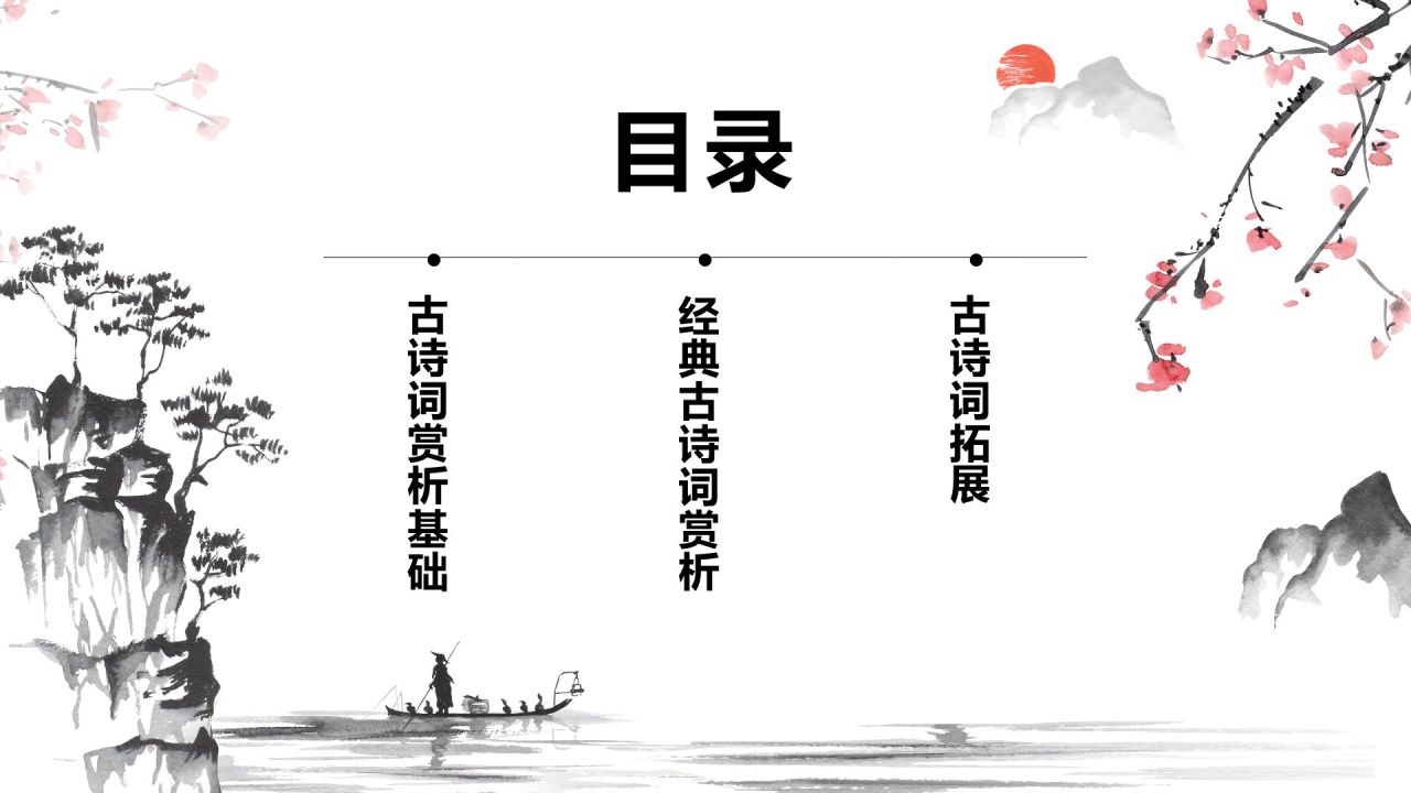 红色水墨风小学语文古诗词赏析课件PPT模板