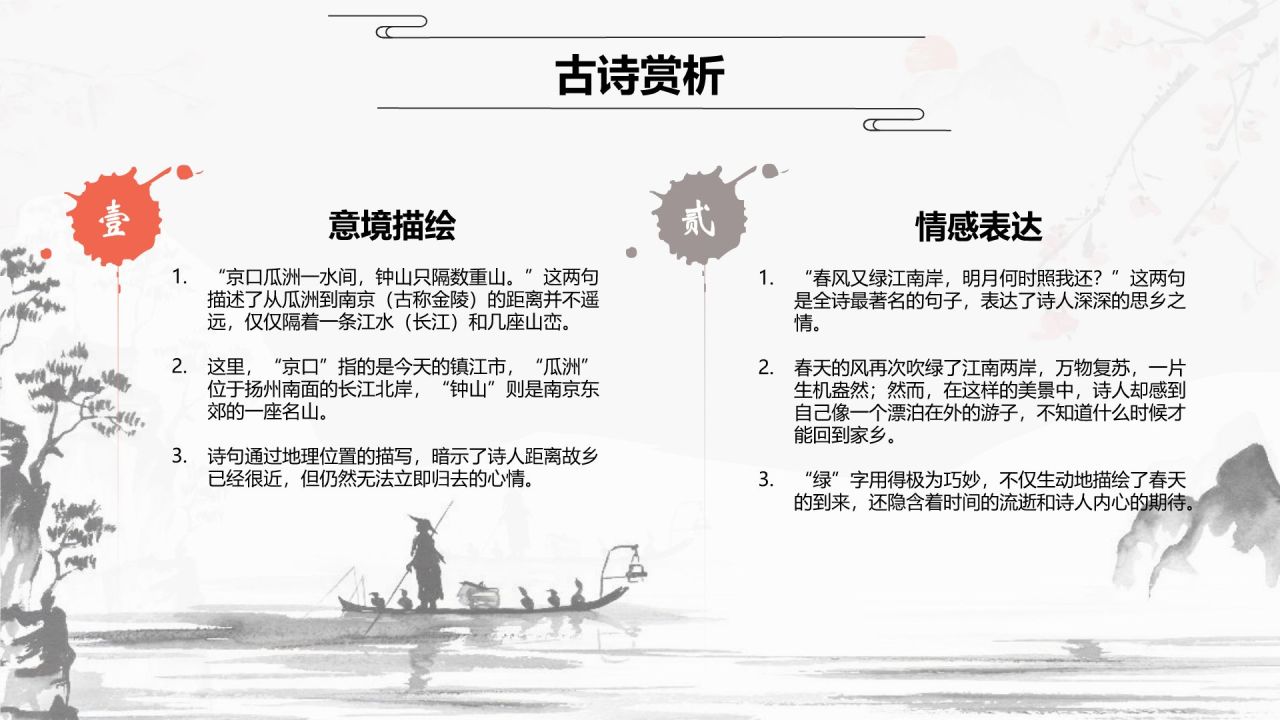 红色水墨风小学语文古诗词赏析课件PPT模板