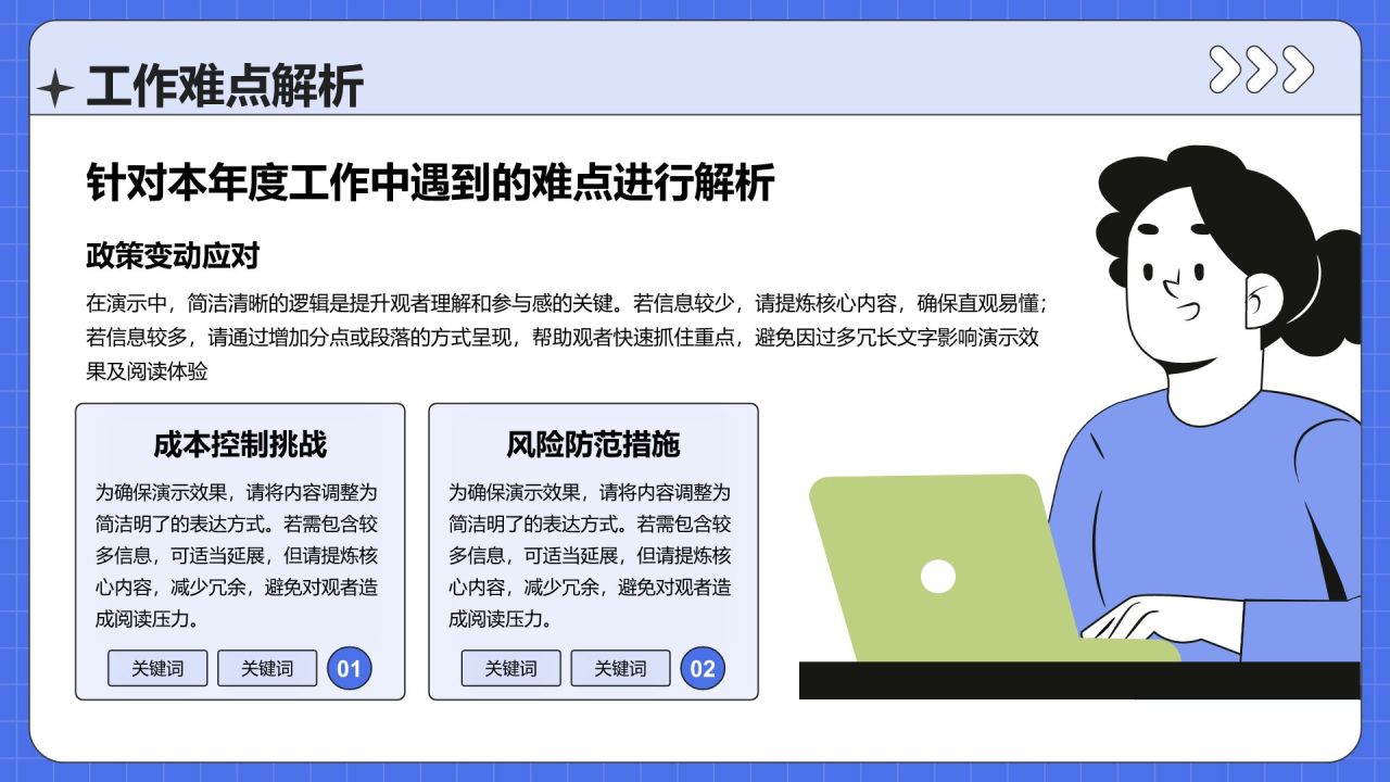 蓝色插画风财务指标与业绩回顾报告PPT模板