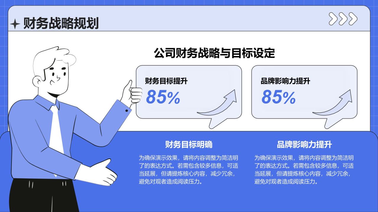 蓝色插画风财务指标与业绩回顾报告PPT模板