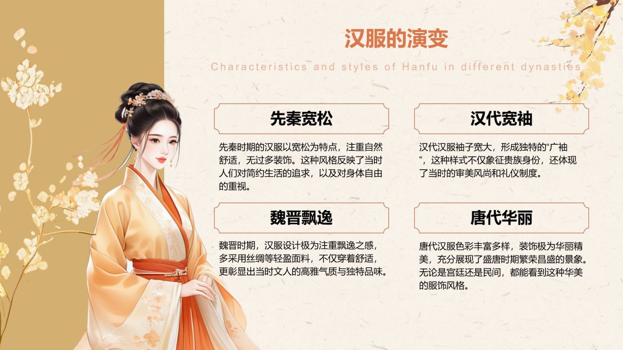 橙色复古风汉服社团招新文化介绍PPT模板