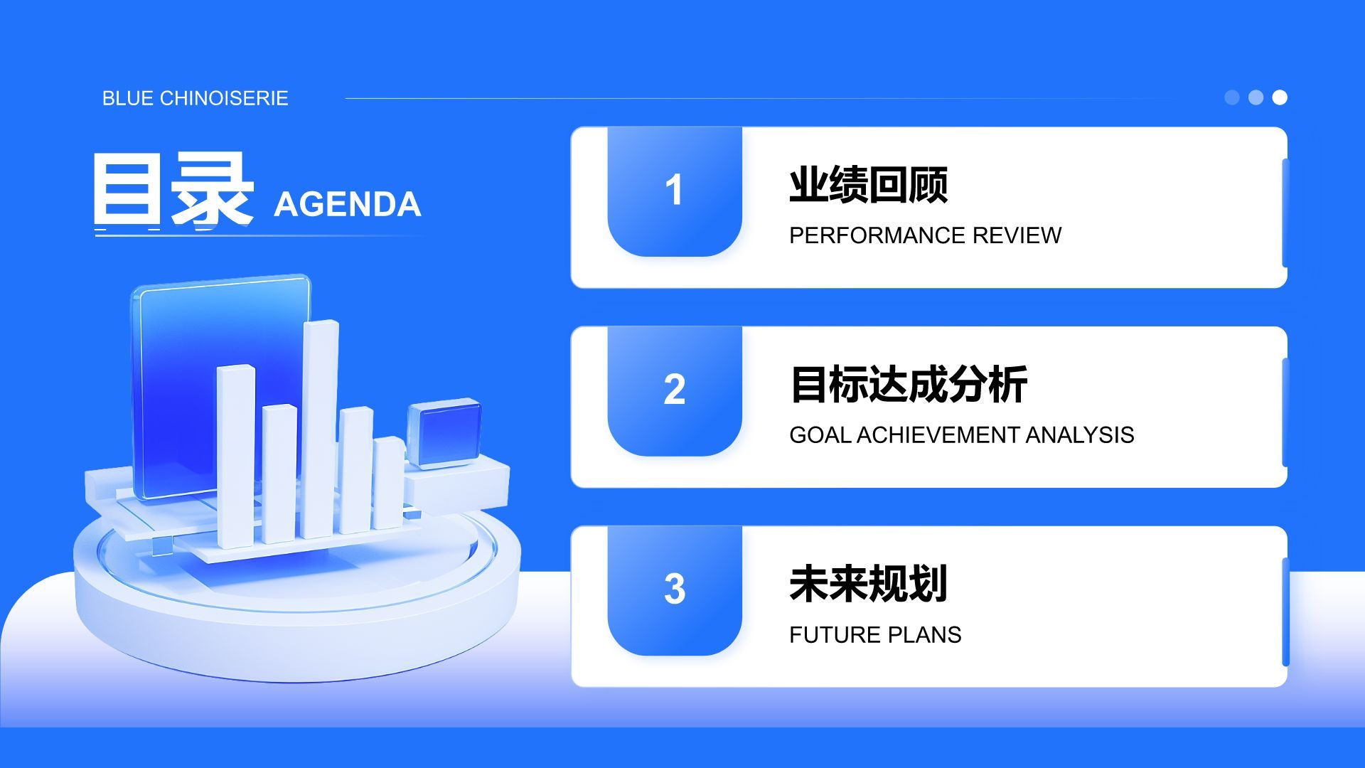 蓝色3D风全年目标达成情况与规划PPT模板