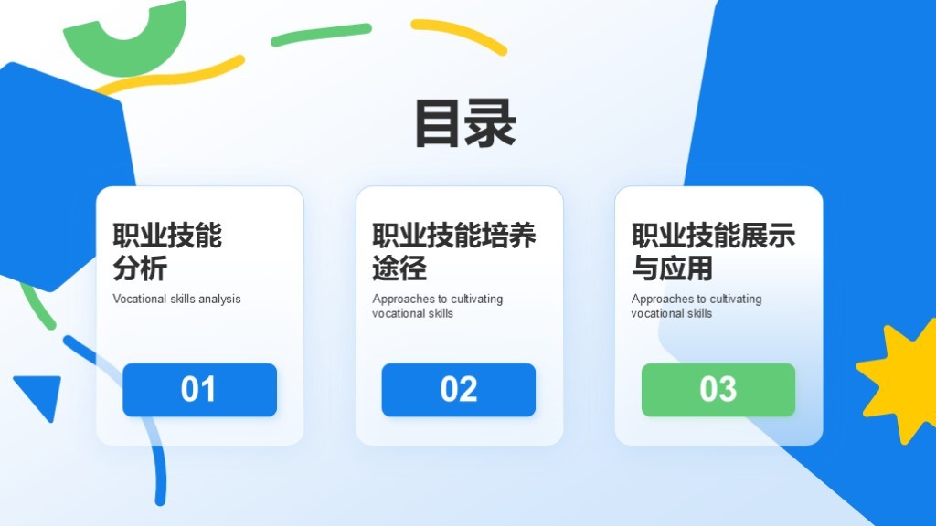 蓝色扁平风大学生职业技能展示PPT模板