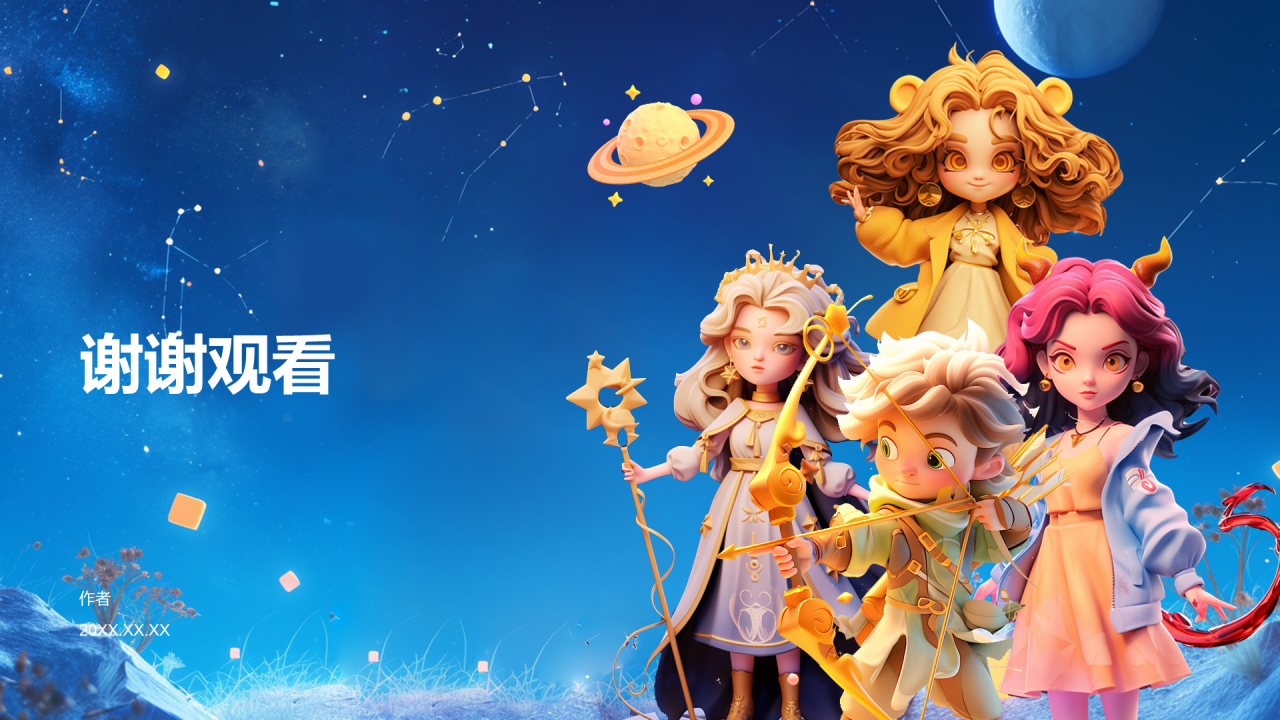 蓝色3D风十二星座PPT主题