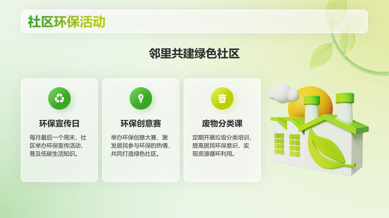 绿色3D风低碳环保倡议PPT模板