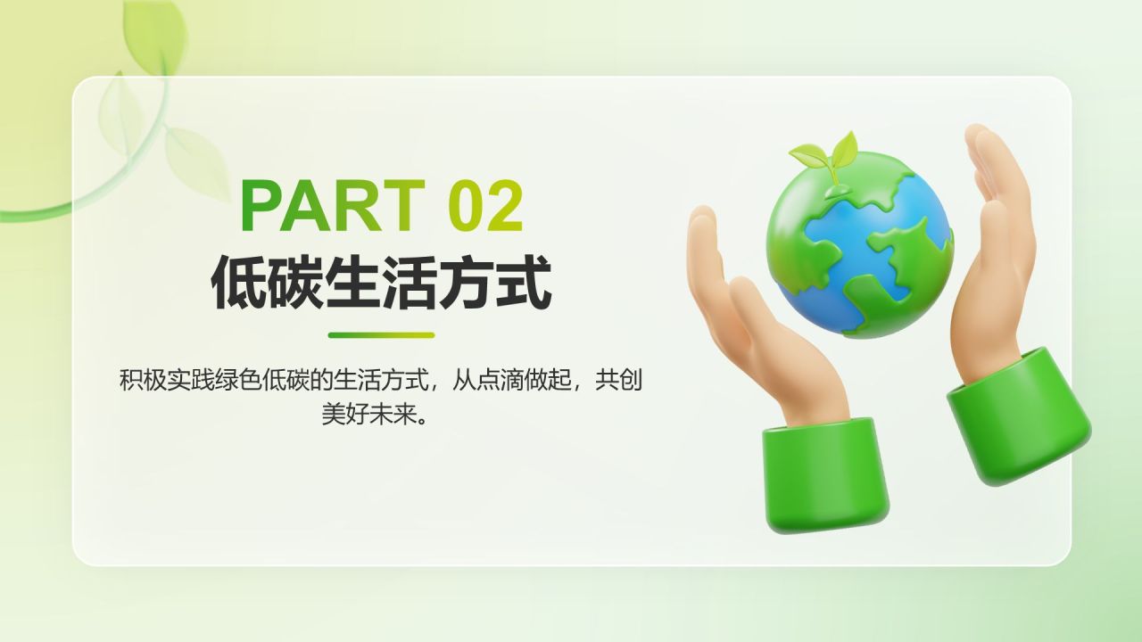 绿色3D风低碳环保倡议PPT模板