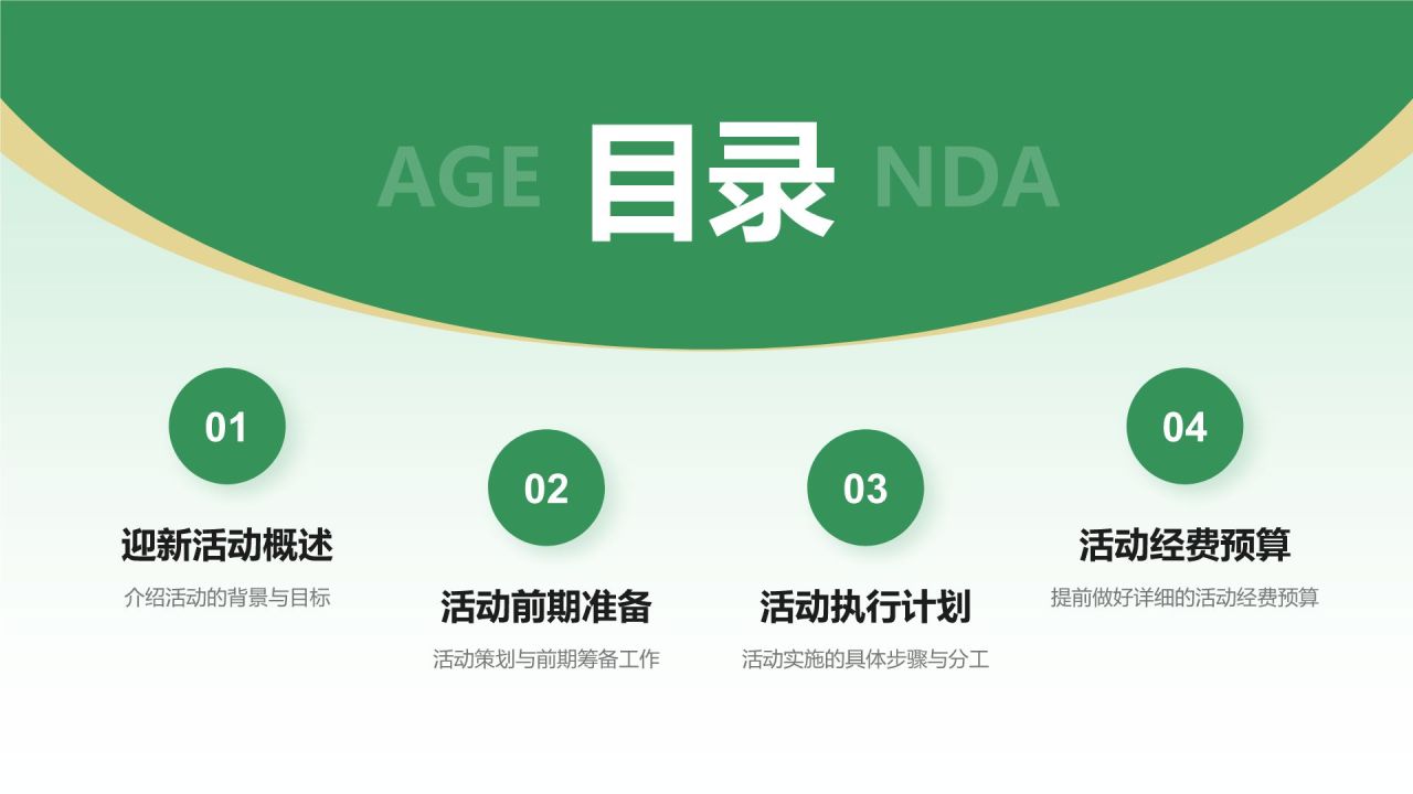 绿色商务风学生会部门迎新策划书PPT模板