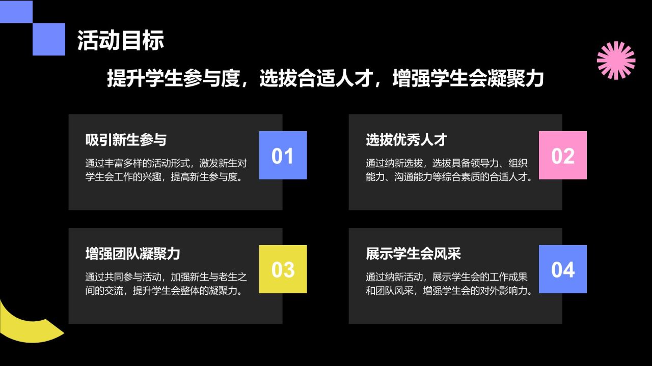蓝色扁平风学生会纳新活动策划PPT模板