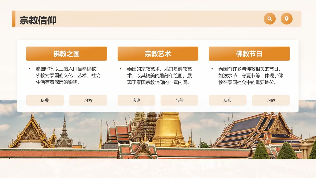 橙色摄影风泰国旅游画册”——风景与文化记录PPTPPT模板