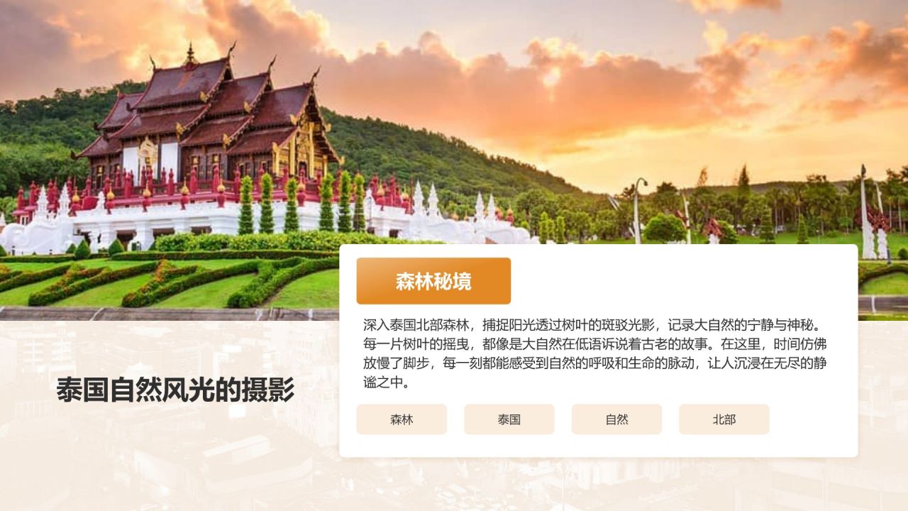 橙色摄影风泰国旅游画册”——风景与文化记录PPTPPT模板