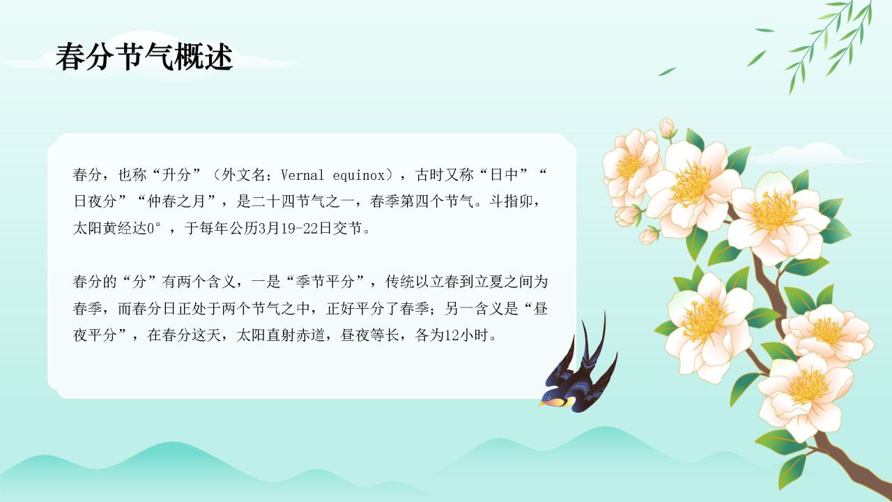 绿色水墨风春分传统习俗与节气变化PPT模板