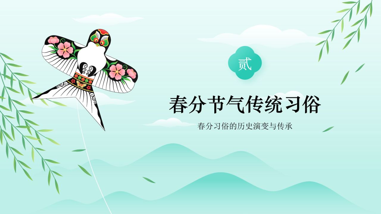 绿色水墨风春分传统习俗与节气变化PPT模板