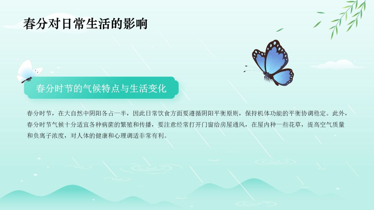 绿色水墨风春分传统习俗与节气变化PPT模板