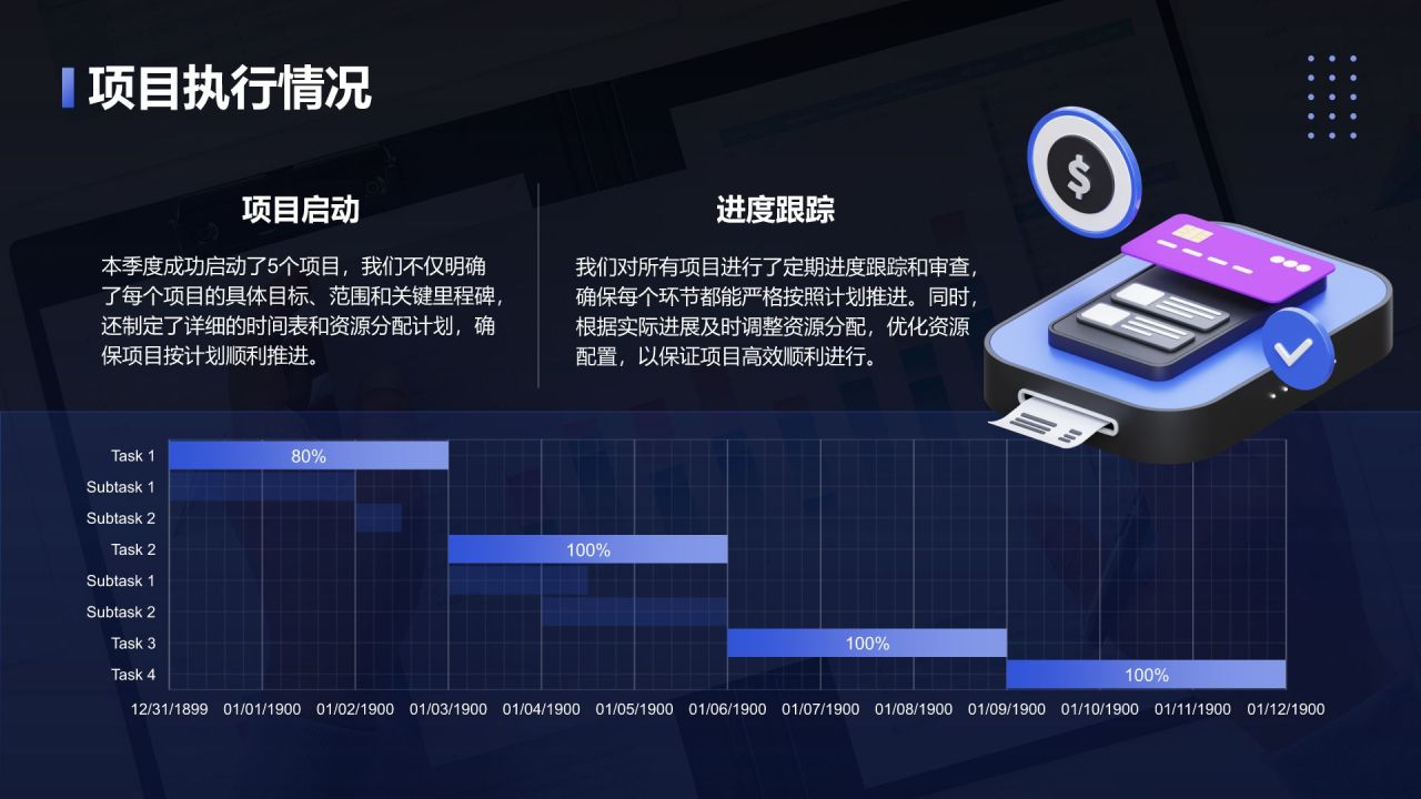 蓝色3D风季度财务与运营总结PPTPPT模板