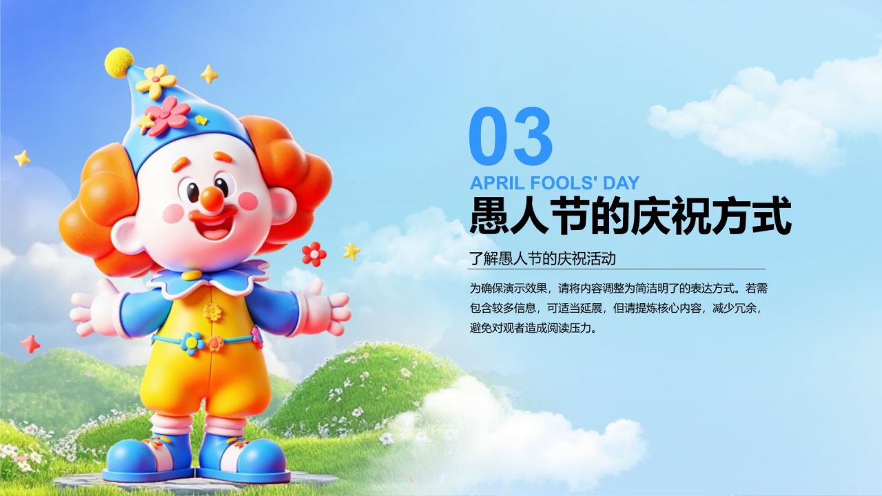 蓝色卡通风愚人节的由来与介绍PPT模板
