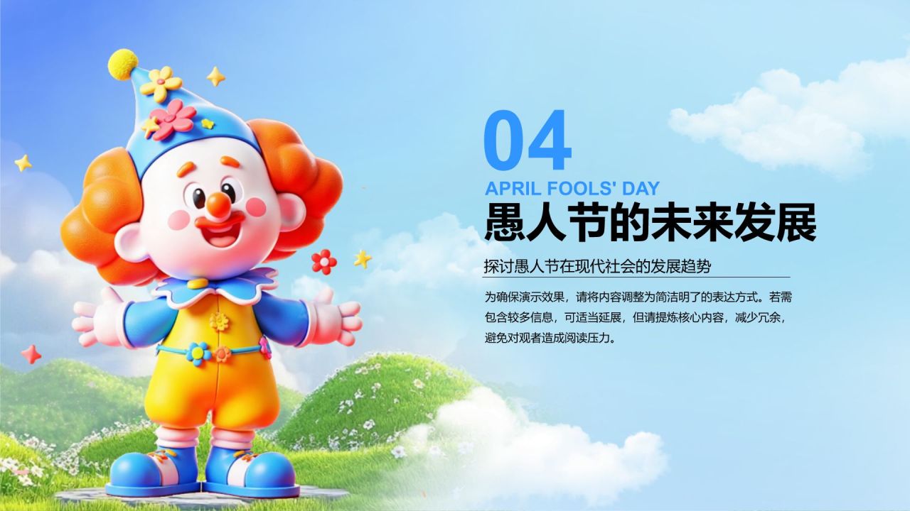 蓝色卡通风愚人节的由来与介绍PPT模板
