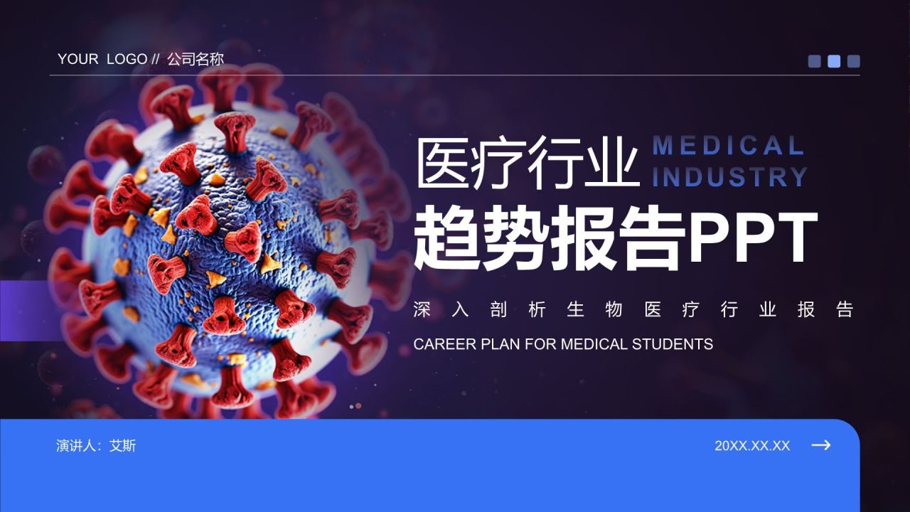蓝色商务风医疗行业趋势报告PPT模板