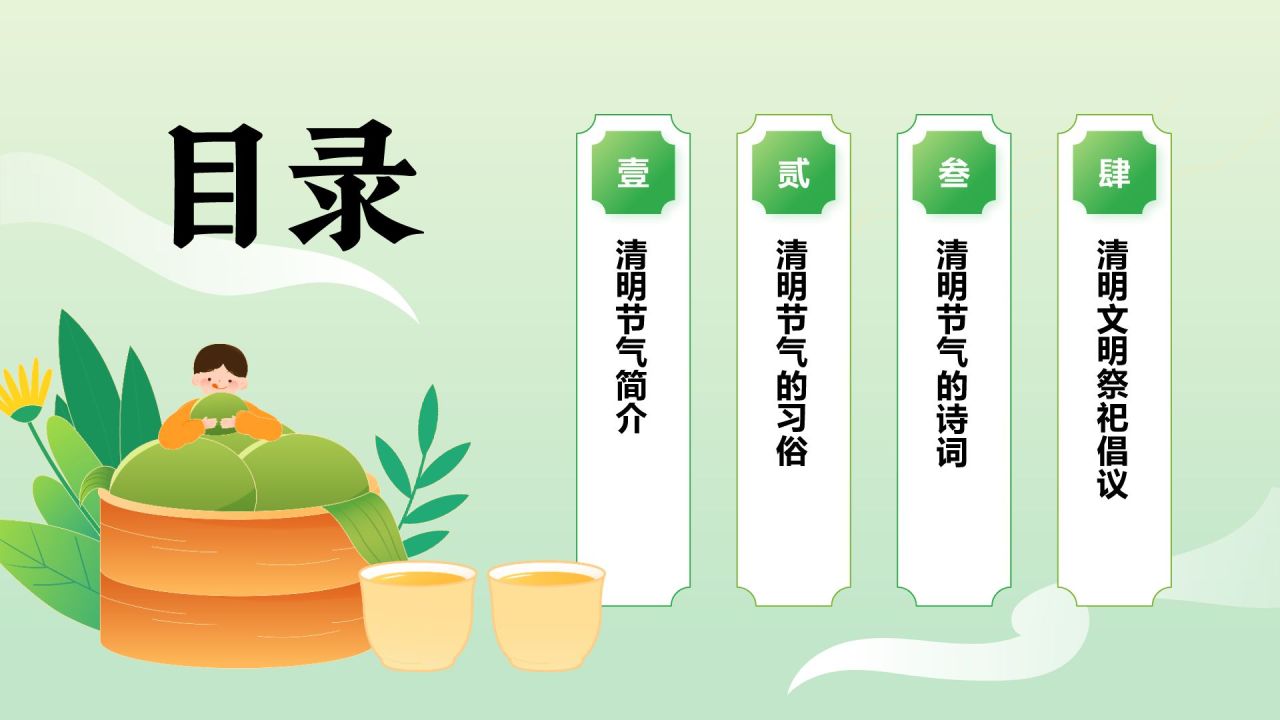 绿色国潮风二十四节气之清明节PPT模板
