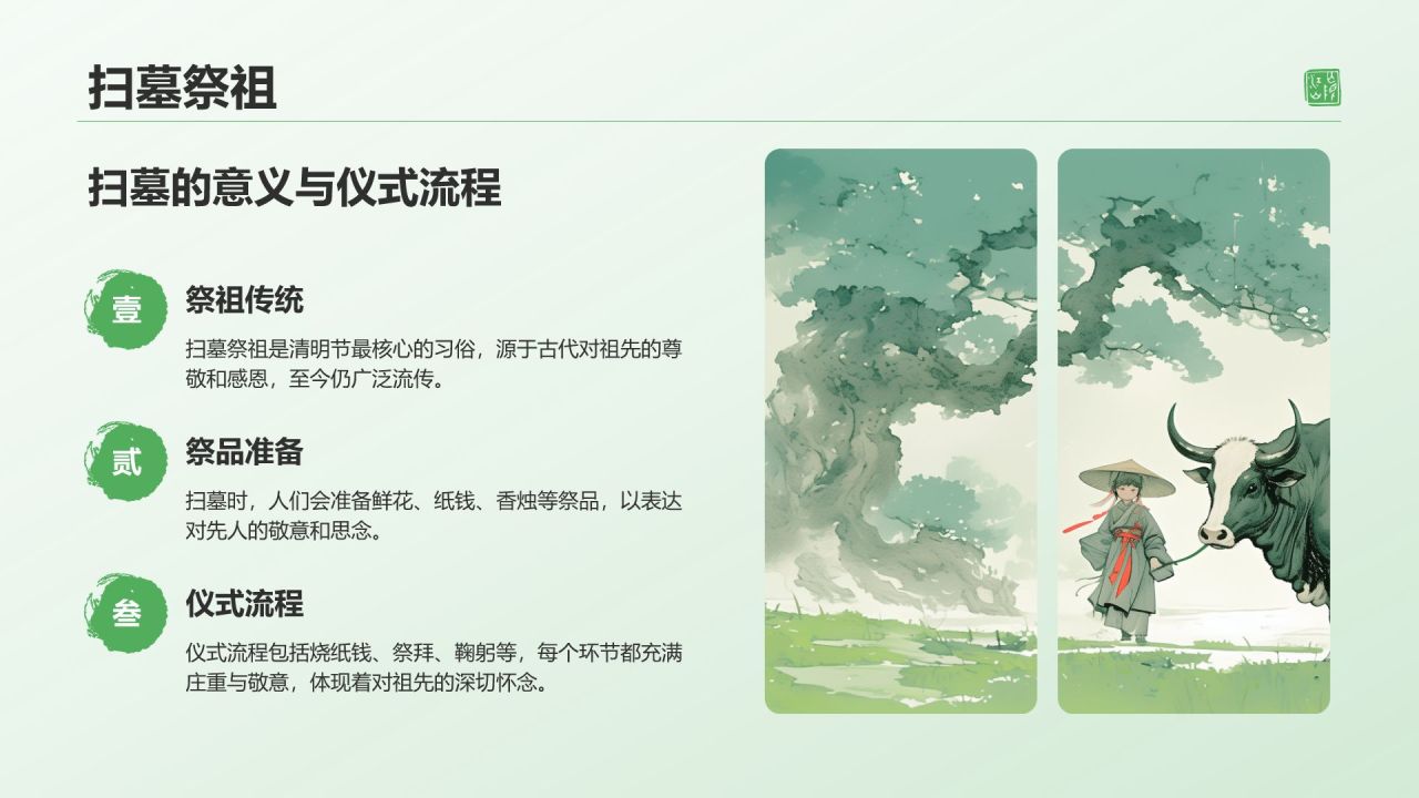 绿色水墨风清明节的文化传承与习俗解析PPT模板