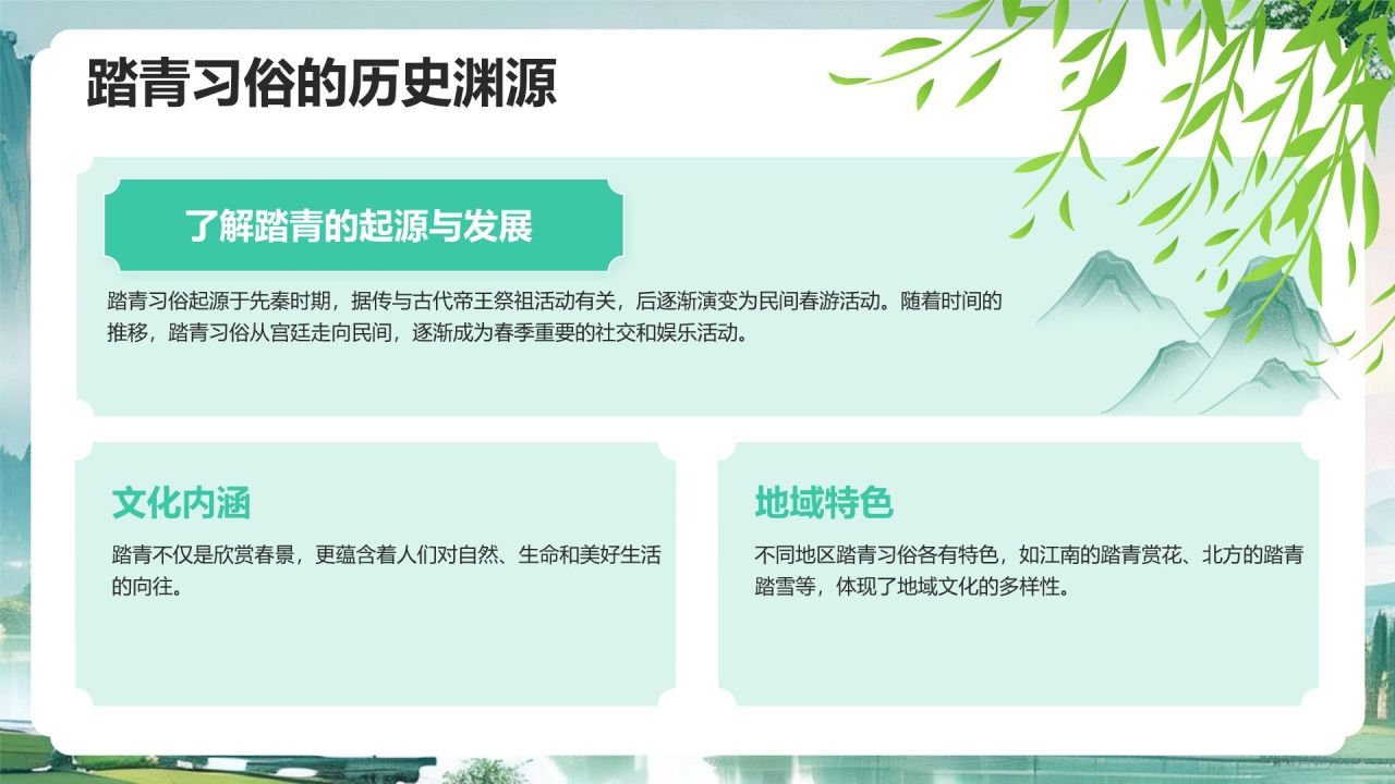 绿色水墨风清明踏青与环保倡议PPT模板