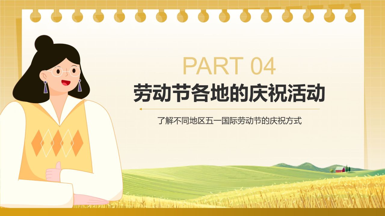 黄色插画风五一国际劳动节文化介绍PPT模板