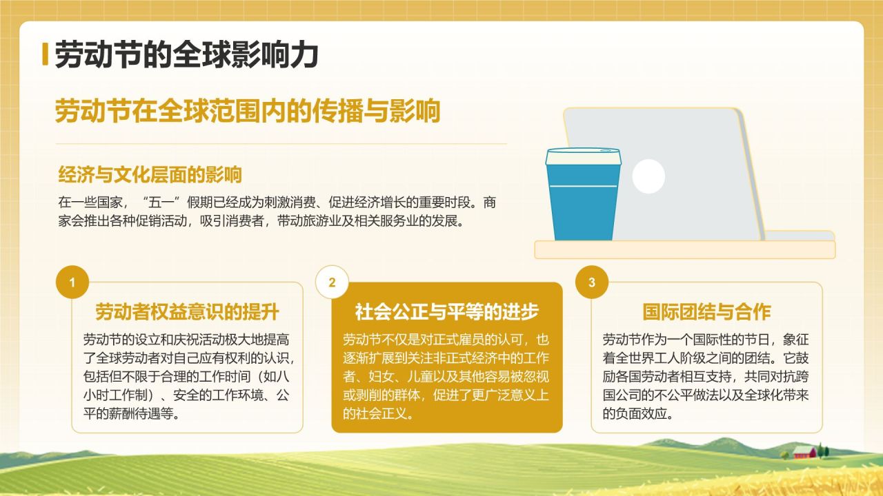 黄色插画风五一国际劳动节文化介绍PPT模板