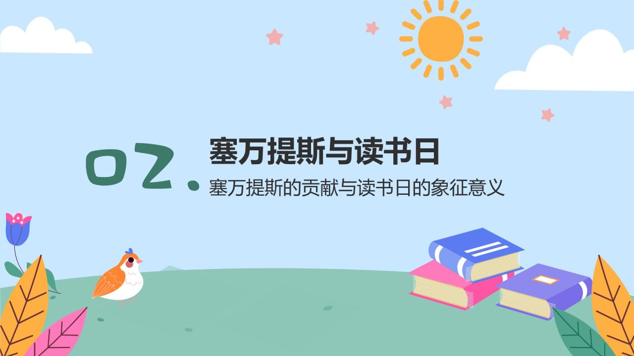蓝色卡通风世界读书日的由来与意义PPT模板