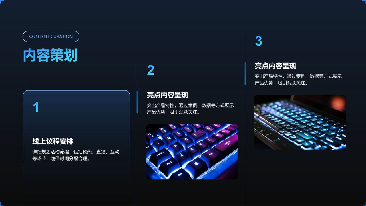 蓝色简约风线上产品发布会活动策划PPT模板