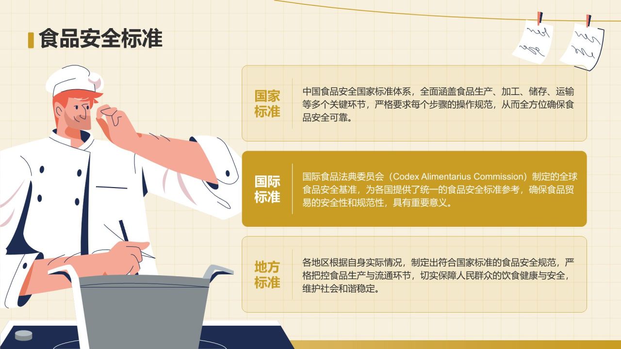 黄色插画风食品安全科普PPT模板
