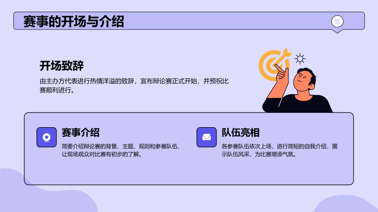 紫色手绘风班级辩论赛流程策划PPT模板