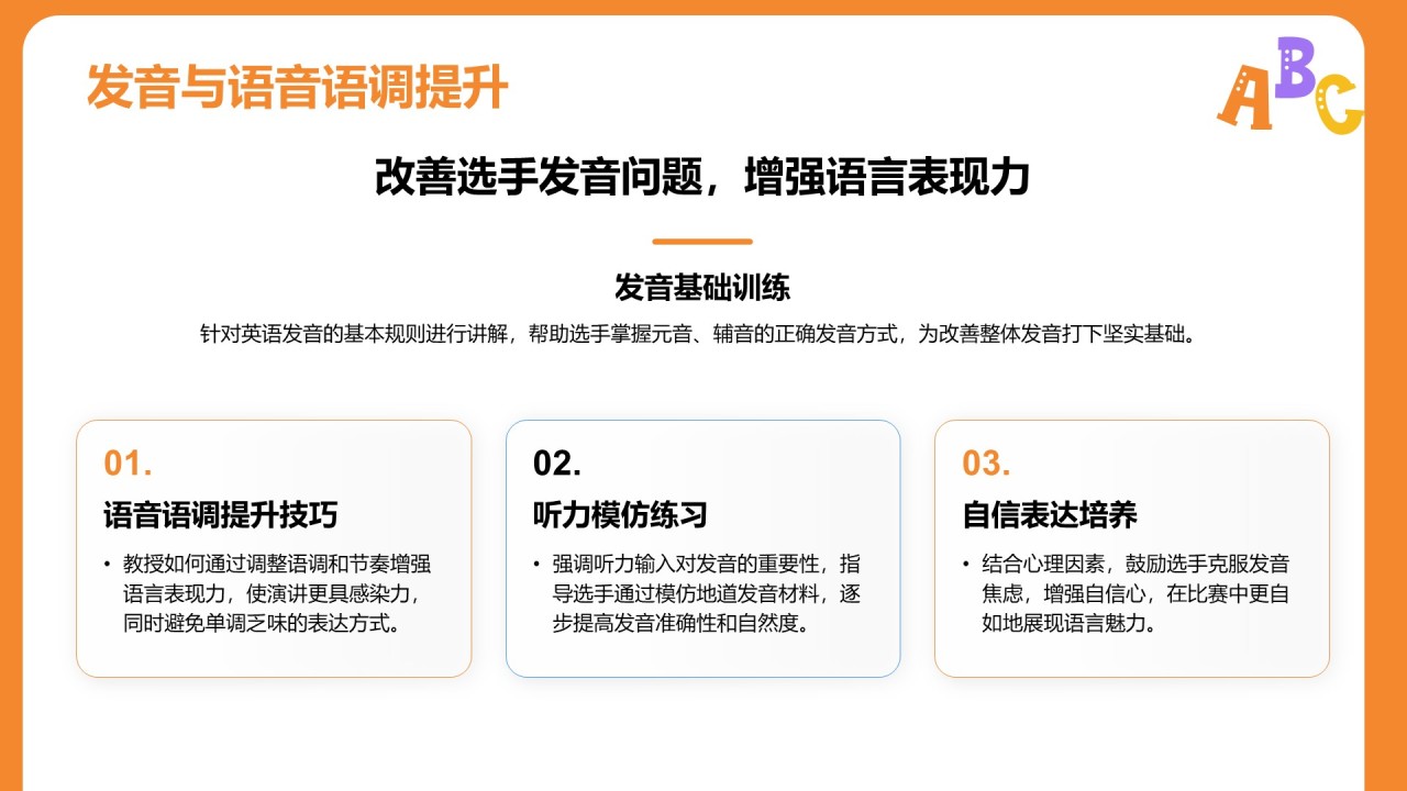 橙色插画英语演讲比赛流程设计PPT模板