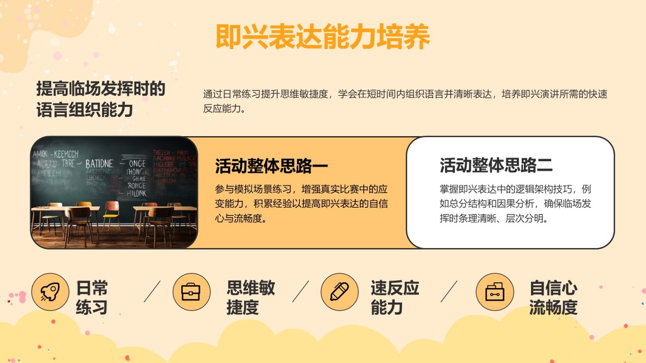 橙色插画风英语演讲比赛的应对技巧PPT模板
