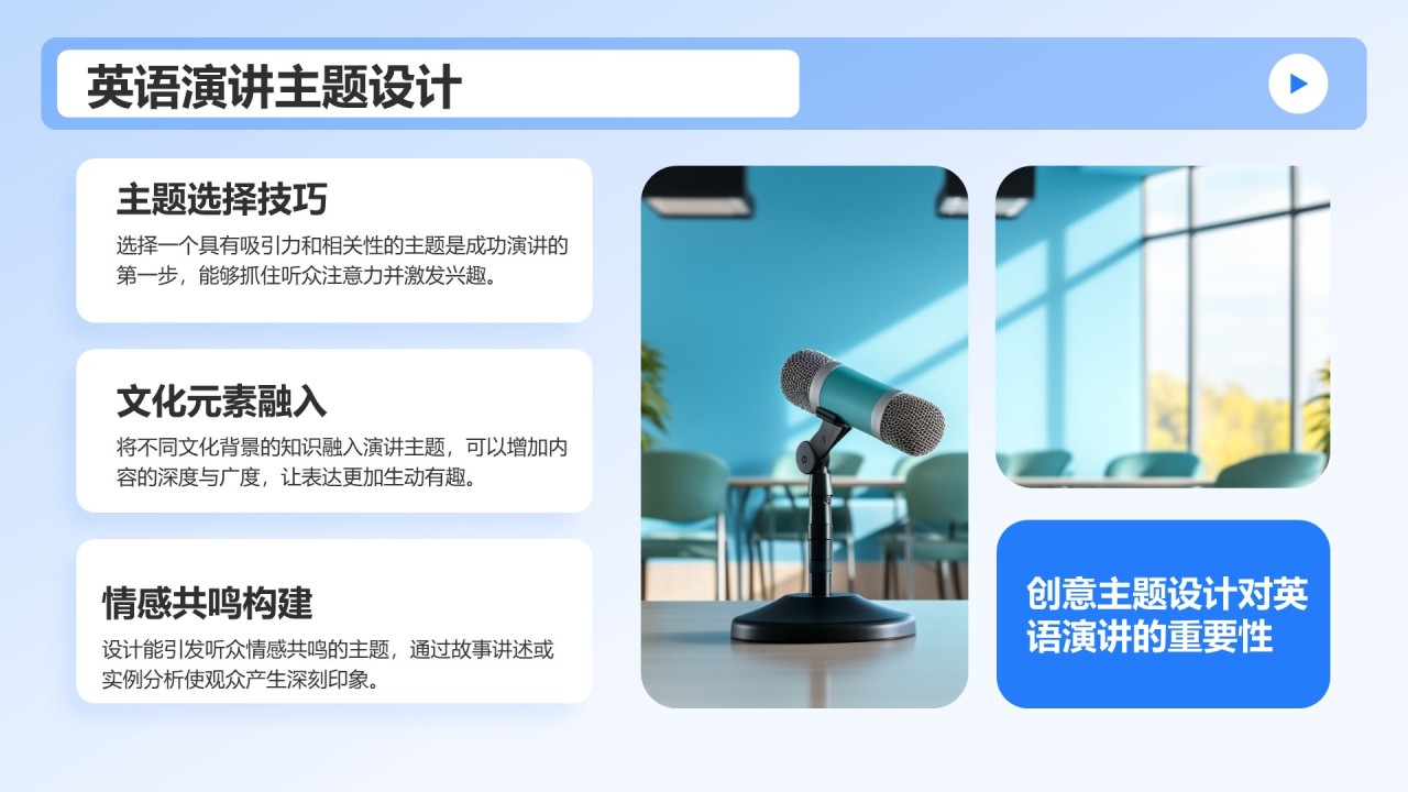 蓝色3D风成功的英语演讲比赛方案PPT模板