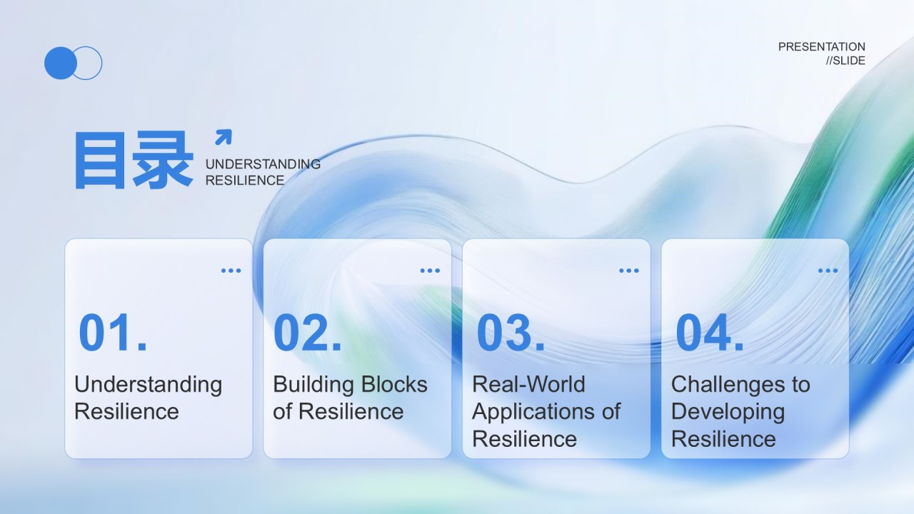 蓝色渐变风英语演讲克服障碍韧性的力量PPT模板