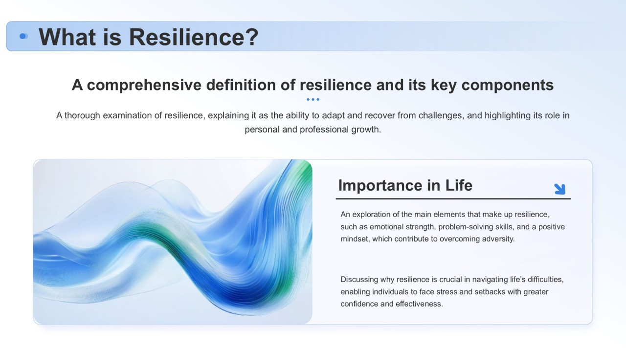 蓝色渐变风英语演讲克服障碍韧性的力量PPT模板