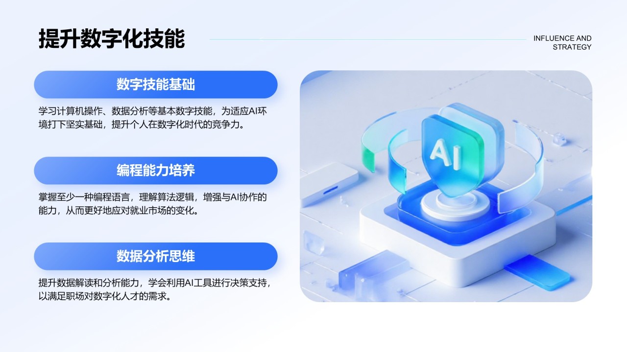 蓝色科技风人工智能对就业市场的影响与策略PPT模板