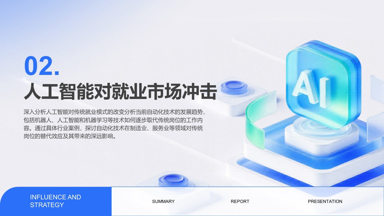 蓝色科技风人工智能对就业市场的影响与策略PPT模板