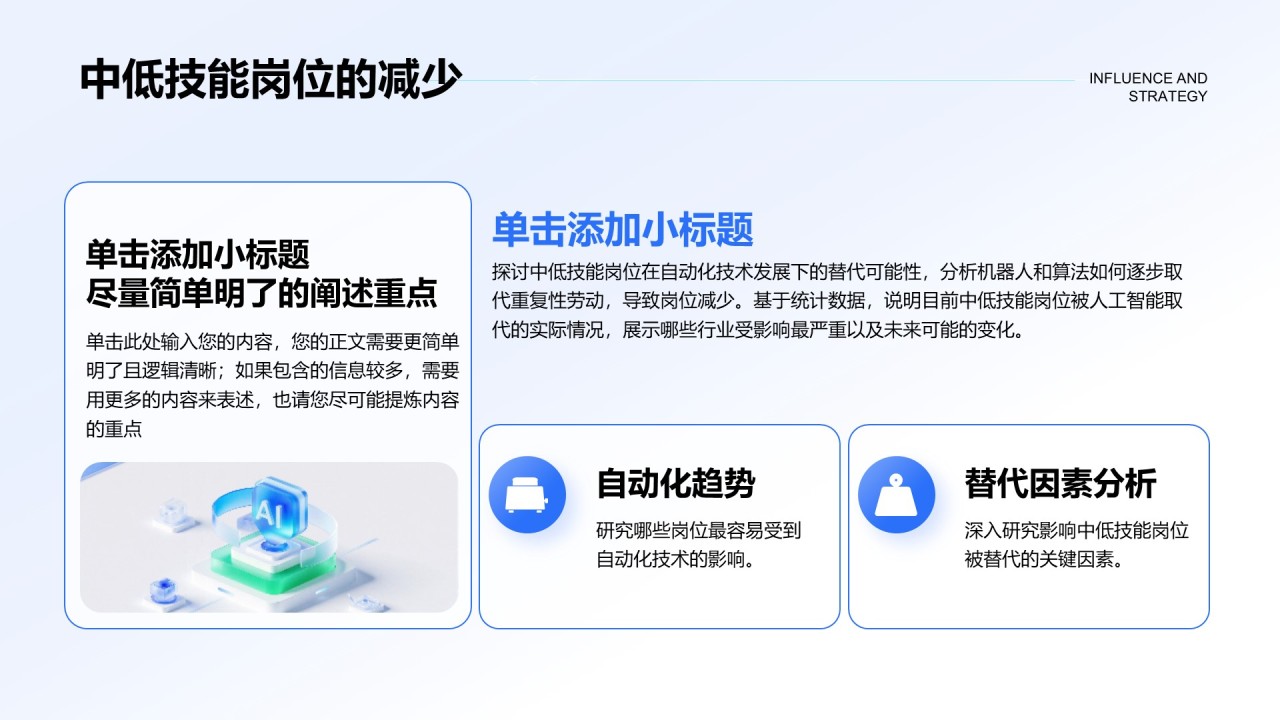 蓝色科技风人工智能对就业市场的影响与策略PPT模板