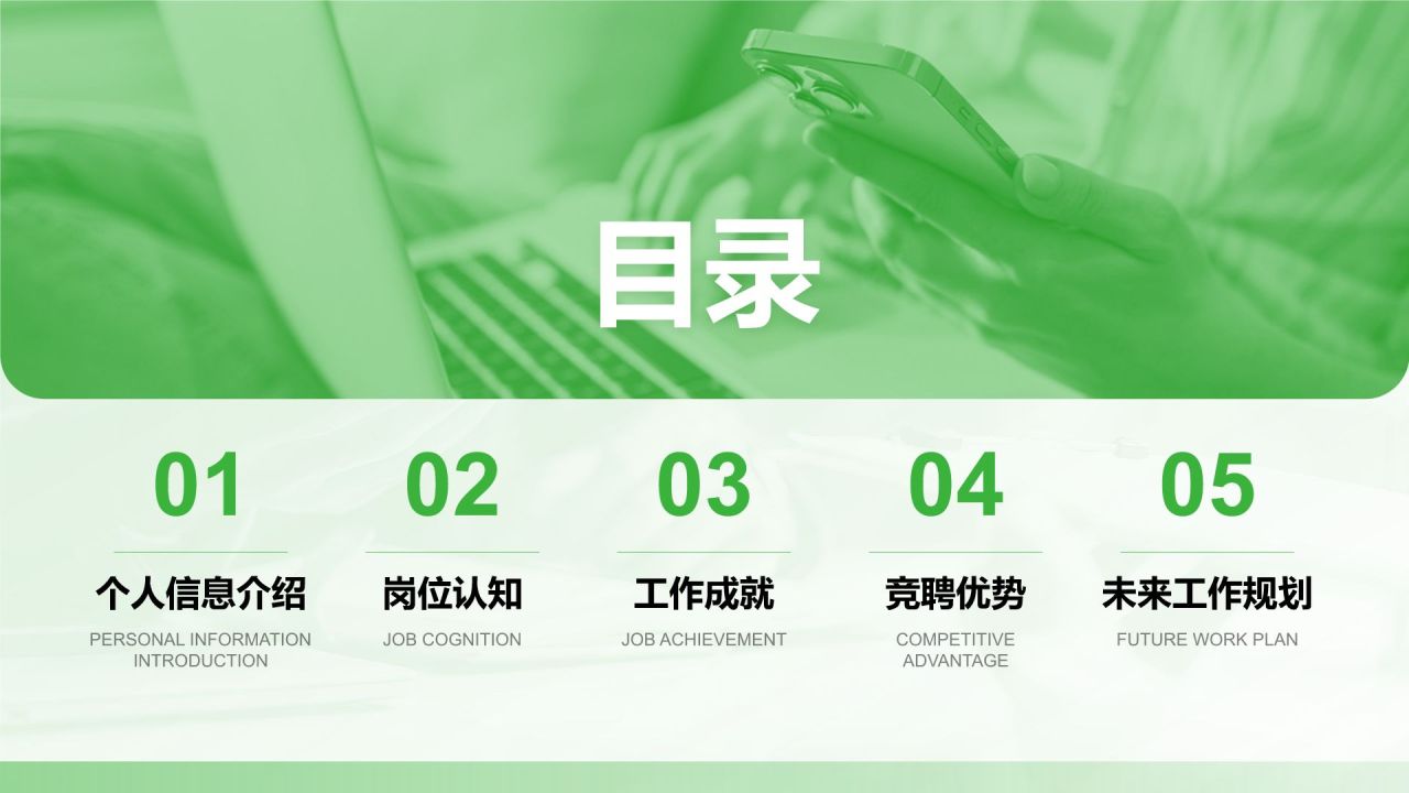 绿色简约风新媒体运营岗位竞聘PPT模板