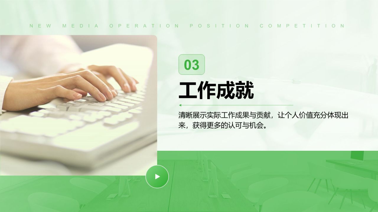 绿色简约风新媒体运营岗位竞聘PPT模板